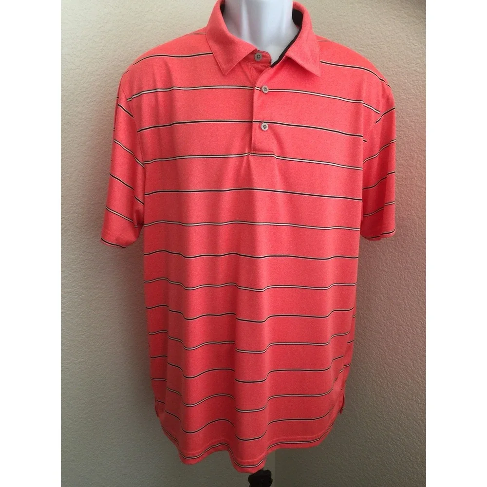 PGA TOUR PRO SERIES Performance Orange Striped Polo Golf Shirt Men's‎ Size XL